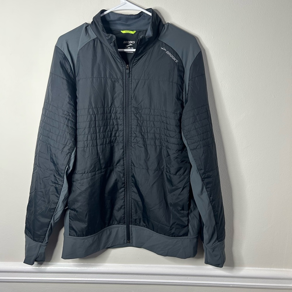 Brooks Performance Running Jacket Full Zip Black Gray Run Happy Size Mens Medium